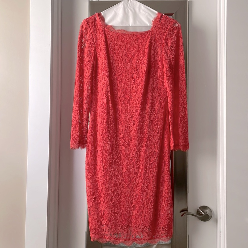 Adrianna Papell Lace Coral Cocktail dress sz 6